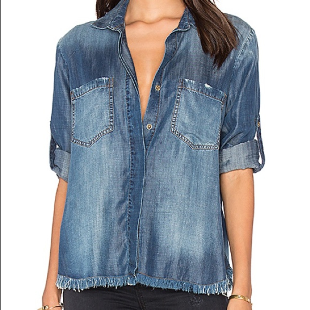 Bella Dahl Frayed Hem Split Back Button Down shirt - Picture 3 of 6